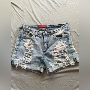 SIGNATURE8 RIPPED JEAN SHORTS , HIGH WAISTED